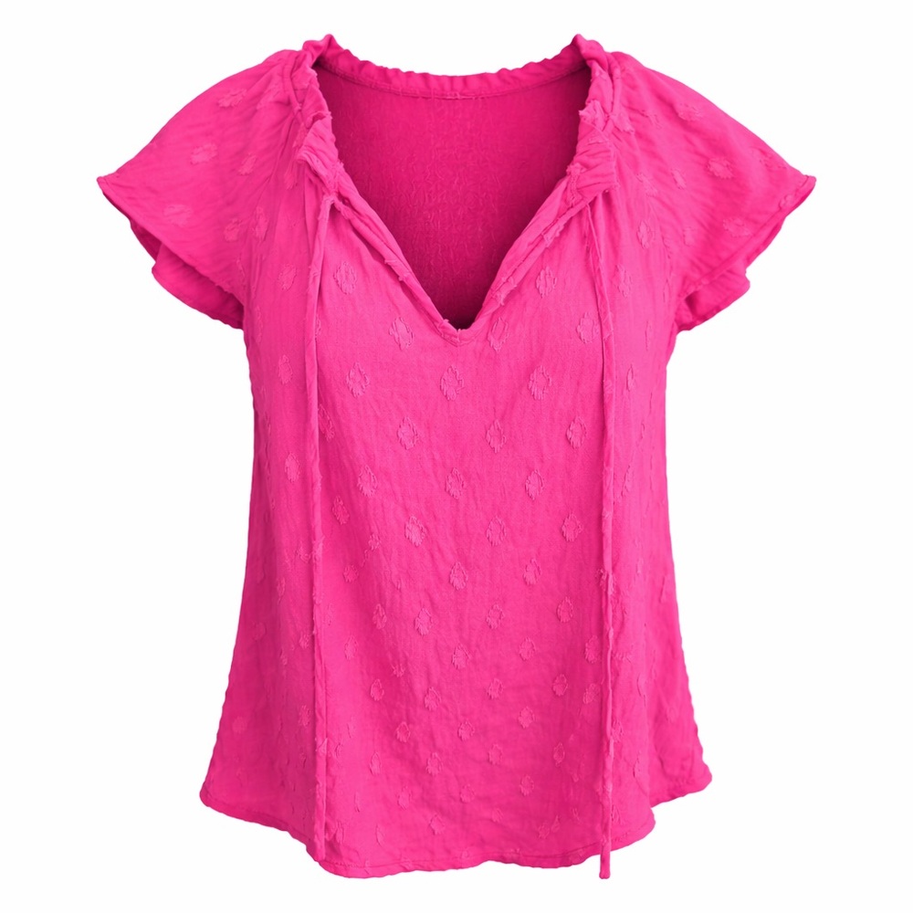 Hot Pink Boho Ruffle Blouse Textured Swiss Dot Coquette Festival Top-Small